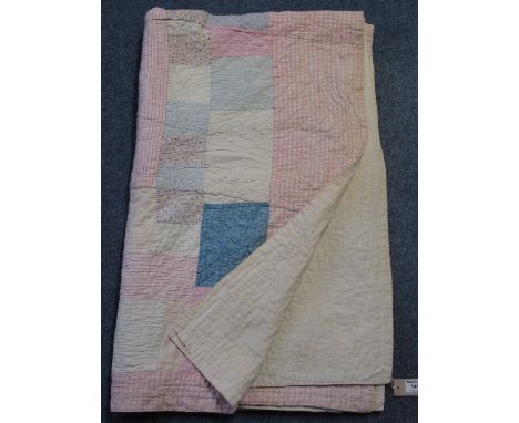 Vintage patchwork type multicoloured quilt or bed throw.(B.P. 24% incl. VAT)   CONDITION REPORT:  White side slightly yellowe