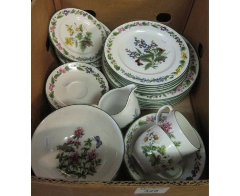 Box of Royal Worcester fine porcelain oven to tableware and 'Herbs' design dinner and teaware items to include: bowls; plates