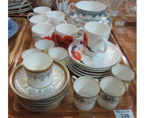 Tray of assorted china to include: Royal Worcester breakfast cup and saucer; Wedgwood Susie Cooper design 'Corn Poppy' part c