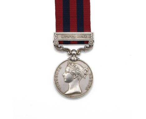 India General Service Medal 1854-1895 with clasp 'Hunza 1891' of 761 Sepoy Rahmal Alli of the 3rd Kashmir Light Infantry.