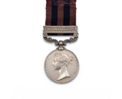 India General Service Medal 1854-1895 with clasp 'Burma 1889-92' of 1727 Private J. Joyce of 1st Battalion, Duke of Cornwall'