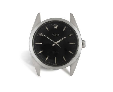 A STAINLESS STEEL 'PRECISION' MANUAL WIND WATCH, BY ROLEX, CIRCA 195017-jewel Cal-1215 manual wind movement, black dial with 