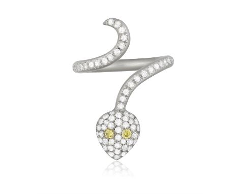 A DIAMOND SERPENT RING, BY MARGHERITA BURGENERModelled as a coiled serpent pavé-set with single-cut diamonds and similarly-cu