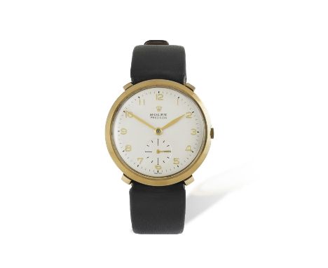 A GOLD 'PRECISION' MANUAL WIND WRISTWATCH, BY ROLEX, CIRCA 194017-jewel Cal-700 manual wind movement, circular silvered dial,