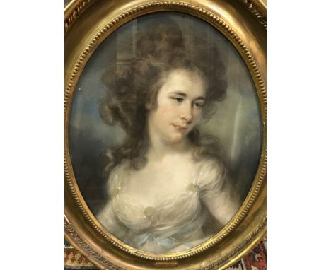 JOHN RUSSELL (1744-1806) “Lady in white, dress with blue sash” a portrait study half length, pastel, signed and dated 1786 lo