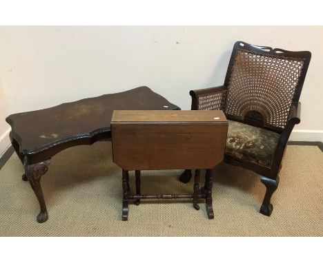 A 19th Century oak hanging corner cupboard, Edwardian mahogany drop leaf Sutherland table with fan marquetry inlaid medallion