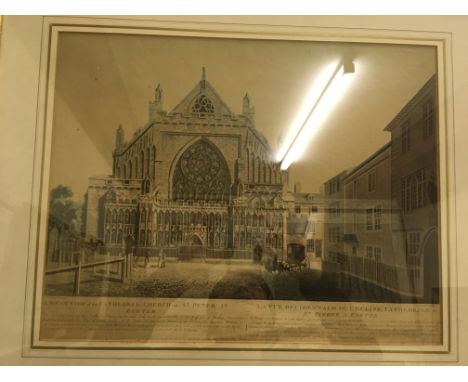 AFTER W DAVEY "A West view of the Cathedral Church of St. Peter in Exeter", coloured engraving by F Jukes, published July 30 