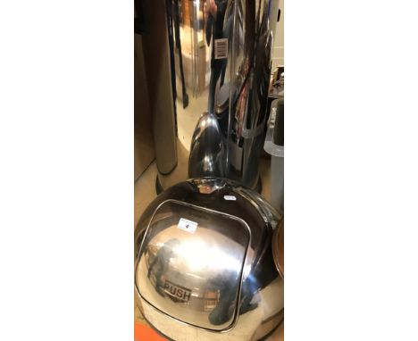 A Brabantia chrome push bin, together with a Hotpoint ceramic hob, wrought iron kitchen utensil hanger / chandelier, a Crossc