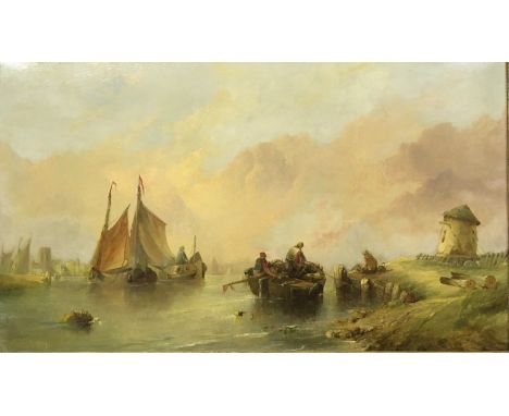 ALFRED MONTAGUE (Fl. 1832-1885) “River landscape with figures”, oil on canvas, signed and dated 1872 lower left, 35 cm x 60 c