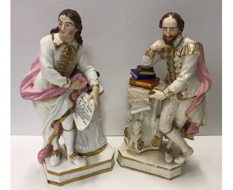 A Bloor Derby figure of Shakespeare leaning on a pillar with books and scroll stamped "Bloor Derby" to base and inscribed "No