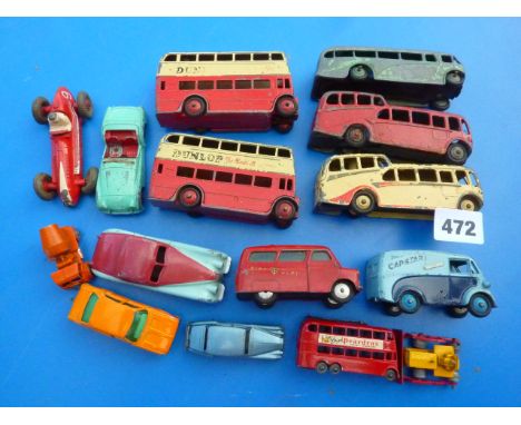 DINKY 2 X U/B DOUBLE DECK BUSES, 2 X OBSERVATION COACHES, HALF CAB BUS, CAPSTAN VAN, CARS & MATCHBOX TRAM
