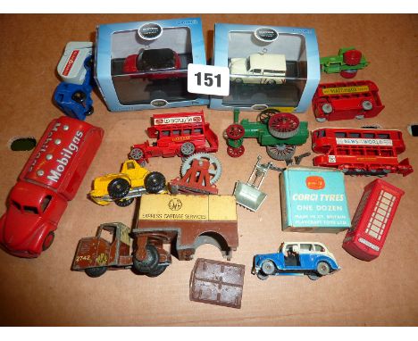 DINKY, U/B MODELS, GWR MECHANICAL HORSE, PHONE BOX, MOBILGAS TANKER, DUBLO TAXI, MATCHBOX B TYPE BUS, EARLY MATCHBOX