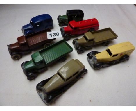 DINKY TOYS, PRE / POST WAR EARLY LORRIES U/B MAKER MECCANO, AMBULANCE, FLAT BEDS PETROL TANKER EARLY TAXI