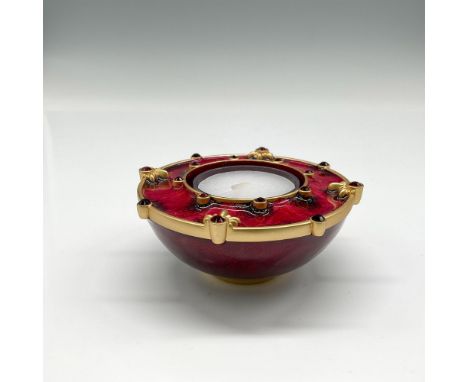 Hand crafted enameled holder in burgundy with dual rows of crystals on gilded metal. Jay Strongwater embossed mark. This item