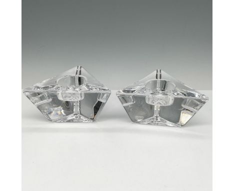 Clear crystal triangle design with round center for candle. Orrefors mark. Issued: 21st centuryDimensions: 5"L x 5"W x 2.5"HM