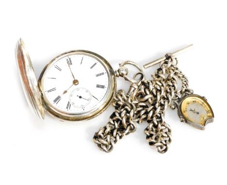 A Victorian gentleman's hunter pocket watch, key wind, on a circular enamel dial bearing Roman numerals, subsidiary seconds d