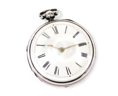 A Victorian silver cased pocket watch, open faced, key wind, circular enamel dial bearing Roman numerals, single fusee moveme