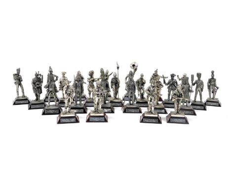 A group of Royal Hampshire pewter figures, sculpted by R Hardy, comprising foot soldiers from the Napoleonic era through to W