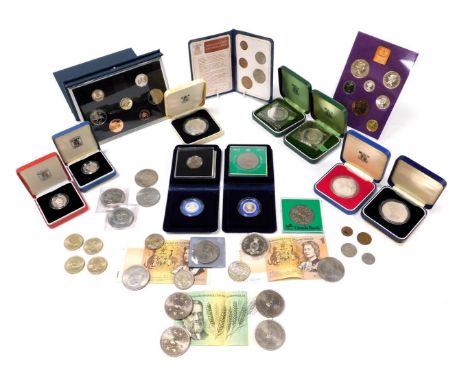 A Royal Mint United Kingdom coin collection 1987, cased, 1970 coin collection, silver proof fifty pence, commemorating the ma