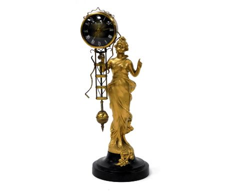 A President, Japan gilt metal figural Diana swinger clock, Diana's right arm holding the clock case and pendulum, circular bl