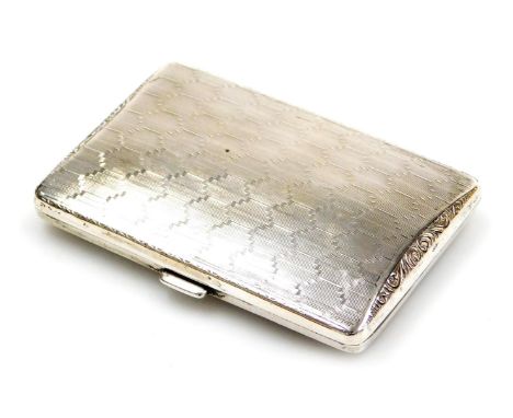 An early 20thC Continental cigarette case, with engraved and engine turned decoration, dedicated internally, white metal, bea