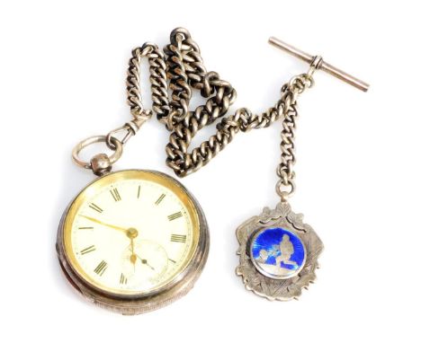 An Edward VII silver cased gentleman's pocket watch, open faced, key wind, circular enamel dial bearing Roman numerals, subsi