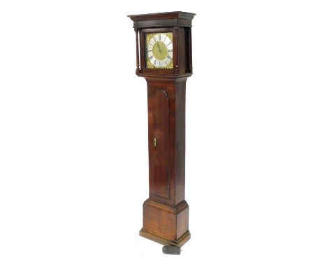 A Georgian oak longcase clock by Jno Stevenson of Stafford, square brass dial with foliate scroll spandrels, silvered chapter