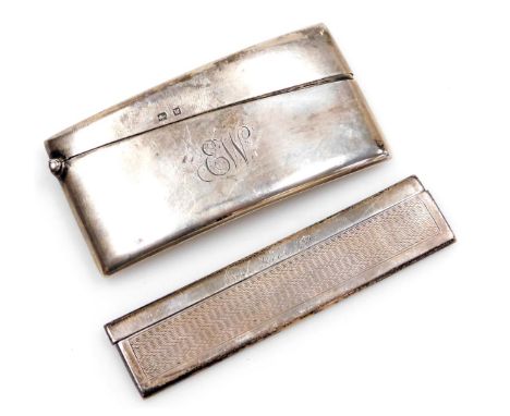 A George V silver calling card case, of curved form, monogram engraved, Birmingham 1921, 1.2oz, together with a George V silv