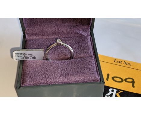 Platinum 950 &amp; diamond 2mm wide ring with 0.10ct central diamond. RRP £1,263We have used a ring sizer mandrel to determin