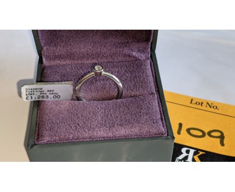 Platinum 950 &amp; diamond 2mm wide ring with 0.10ct central diamond. RRP £1,263We have used a ring sizer mandrel to determin