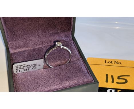 18ct white gold ring with 0.20ct G/Si brilliant cut diamond RRP £1,152We have used a ring sizer mandrel to determine the insi