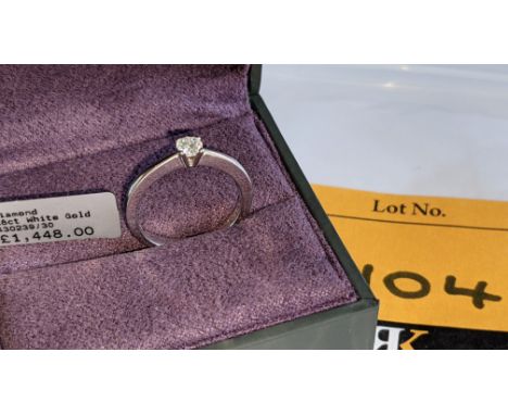 18ct white gold &amp; diamond ring with 0.30ct H/Si stone RRP £1,448We have used a ring sizer mandrel to determine the inside