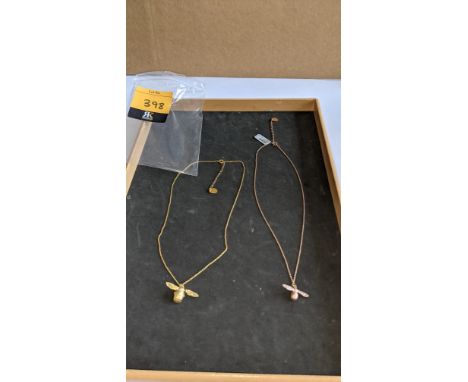 2 off bee pendant &amp; necklace sets, one in silver &amp; rose gold plate with RRP of £150 &amp; the other in yellow gold, w