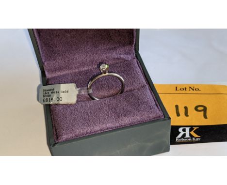 18ct white gold &amp; diamond ring with centrally mounted 0.20ct stone. RRP £818We have used a ring sizer mandrel to determin