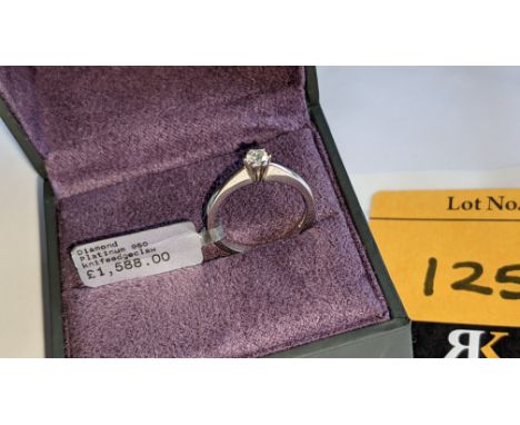 Platinum 950 &amp; diamond ring with 0.25ct F/VVS brilliant cut diamond. RRP £1,588We have used a ring sizer mandrel to deter