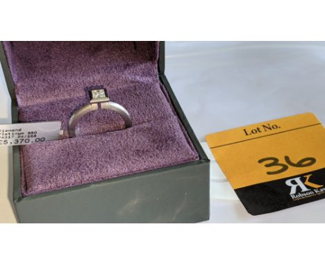 Contemporary shaped ring in platinum 950 with 0.37ct F/VVS diamond.  RRP £5,370We have used a ring sizer mandrel to determine