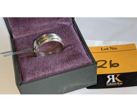 Platinum 950 ring in matt &amp; polished finish, 7.5mm wide. RRP £2,960We have used a ring sizer mandrel to determine the ins