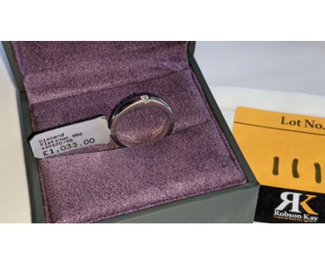 Platinum 950 ring with 0.05ct H/Si diamond. RRP £1,033We have used a ring sizer mandrel to determine the inside diameter in m