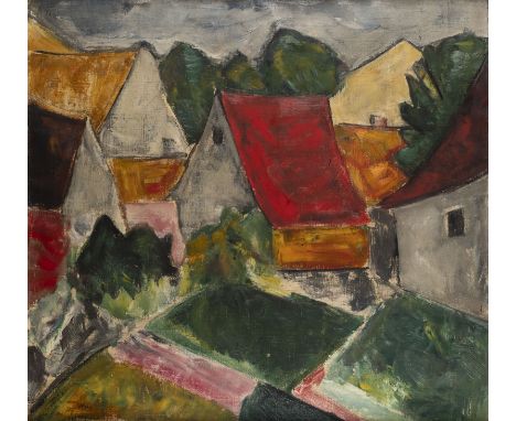 HEINZ MAYDüsseldorf 1978 - 1954'ALTES DORF' Öl auf Leinwand. 60 x 65 cm (R. 65 x 70,5 cm). Unten links signiert. Verso: Rücks