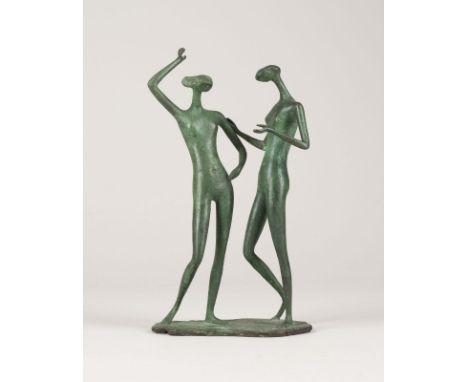 ARNO BREKER1900 Elberfeld - 1991 DüsseldorfZWEI STEHENDE WEIBLICHE AKTE Bronze, grün patiniert. H. 26 cm, Gew. 1,2 kg. Auf de