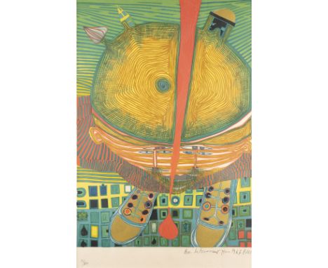 FRIEDENSREICH HUNDERTWASSER1928 Wien - 2000 Pazifischer Ozean'DER KNABE MIT DEN GRÜNEN HAAREN' (1967) Farblithografie auf Vel