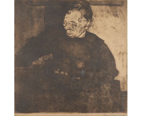OTTO PANKOK1893 Mühlheim/Ruhr - 1966 Wesel'FRAU IN DER KÜCHE' (1915) Kaltnadel auf bräunlichem Papier. SM 31 x 31 cm. (R. 44,