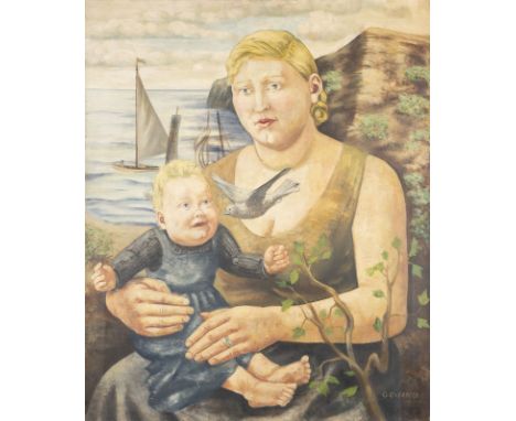 GERTA OVERBECK1898 Dortmund - 1977 LünenMUTTER MIT KIND (UM 1938) Öl auf Leinwand. 84 x 69 cm (R. 86,5 x 71,5 cm). Unten rech
