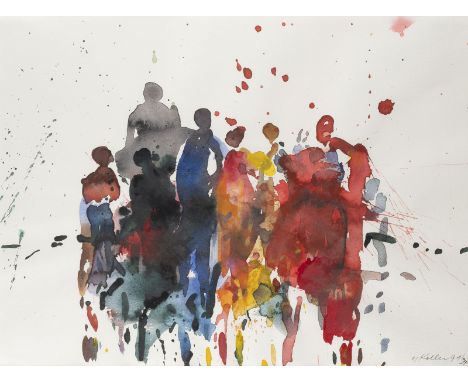 OSKAR KOLLER1925 Erlangen - 2004 FürthMENSCHENGRUPPE (1991/94) Aquarell auf Bütten, auf Karton. 28,5 x 38 cm (R. 51,5 x 66,5 