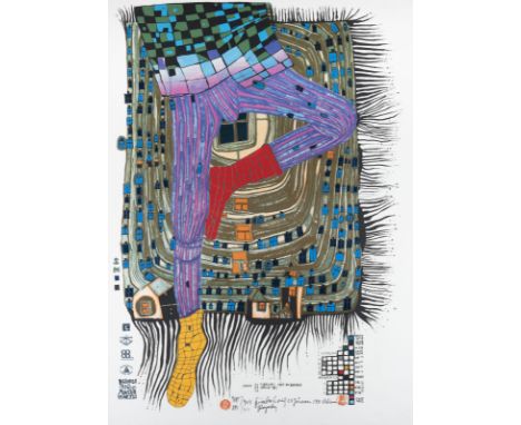 FRIEDENSREICH HUNDERTWASSER1928 Wien - 2000 Pazifischer Ozean'IN GAMBA' (1990) Fotolithografie und Farbsiebdruck, mit Metallp