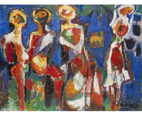 H. SAUERLANDtätig 2. H. 20. Jh.'DIE DREI GRAZIEN' (1964) Öl auf Leinwand. 60,5 x 80,5 cm (R. 62,5 x 82,5 cm). Unten rechts si