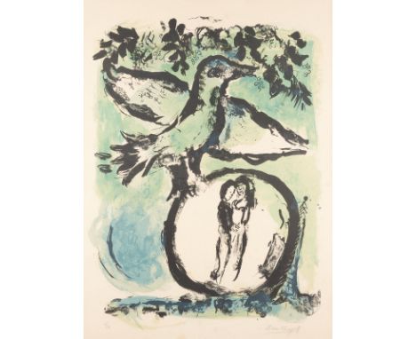 MARC CHAGALL1887 Witebsk - 1985 Paul de Vence'L'OISEAU VERT' (1962) Farblithografie auf Arches. DM 68 x 50 cm, SM 74,5 x 54 c