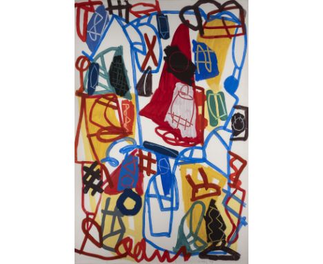 JAN VOSS1936 Hamburg -  lebt und arbeitet in Paris'IM KIEZ' (2003) Gouache auf Bütten, auf Karton. 120 x 80 cm (R. 138,5 x 97