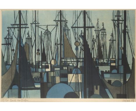 OTTO EGLAU1917 Berlin - 1988 KampenKONVOLUT VON 3 (FARB) RADIERUNGEN ('BOJEN UND FANGKÖRBE' (1960), 'BOOTE AM HAFEN' (1961), 