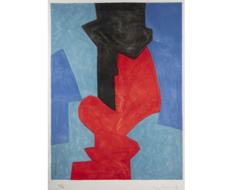 SERGE POLIAKOFF1900 Moskau - 1969 Paris'COMPOSITION BLEUE, ROUGE ET NOIRE' (1969) Farblithografie auf BFK Rives, mit Wasserze